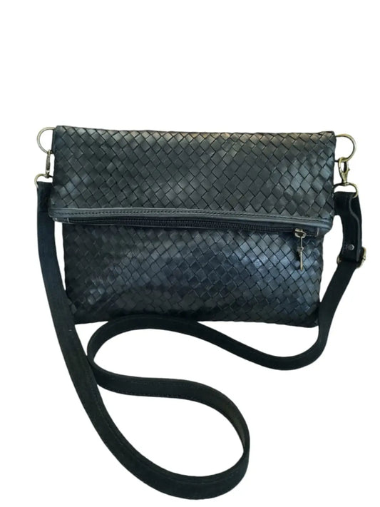 Bandolera de cuero natural tejido color negro – Badra