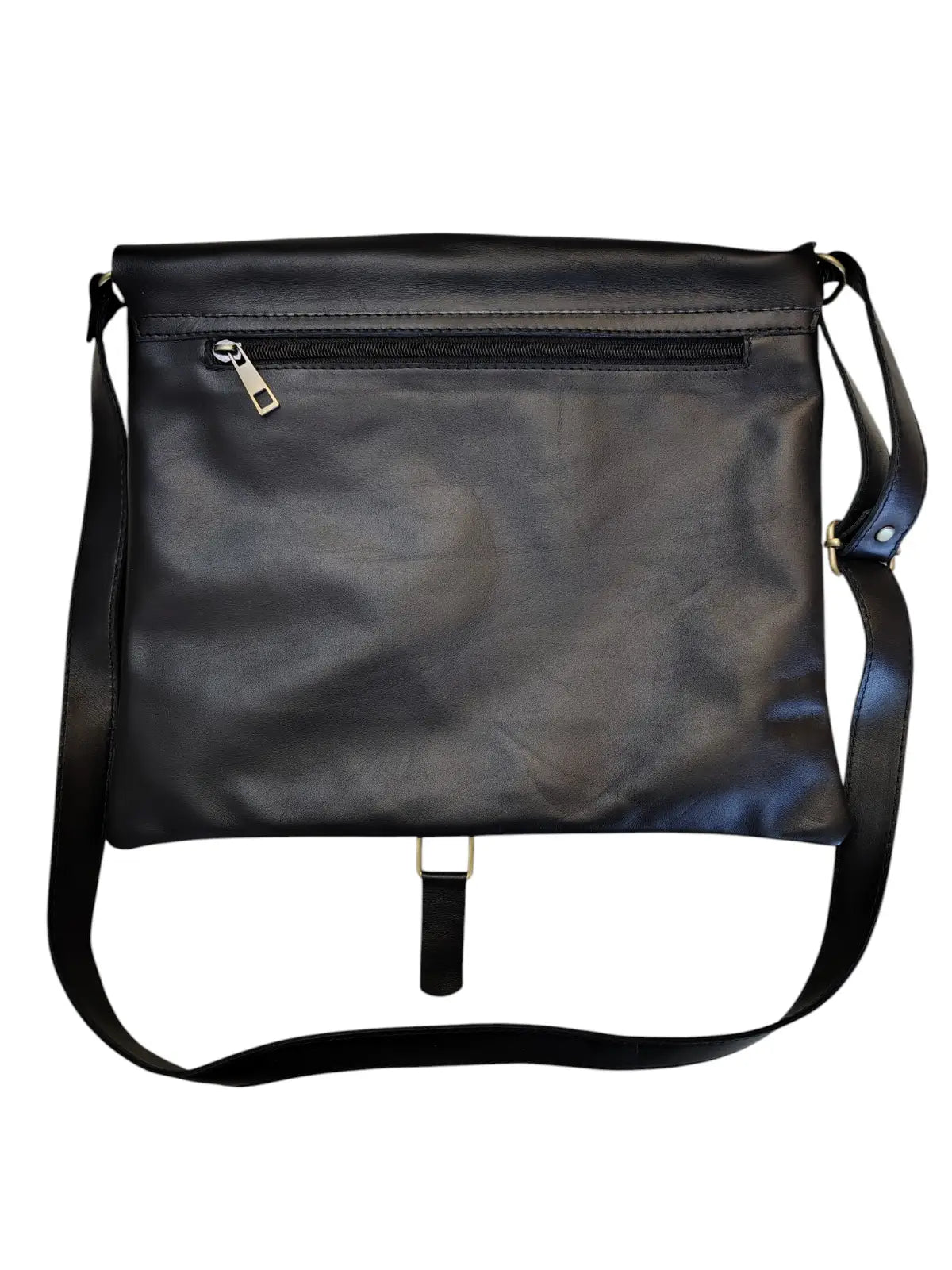 Bandolera de cuero natural color negro - Amira