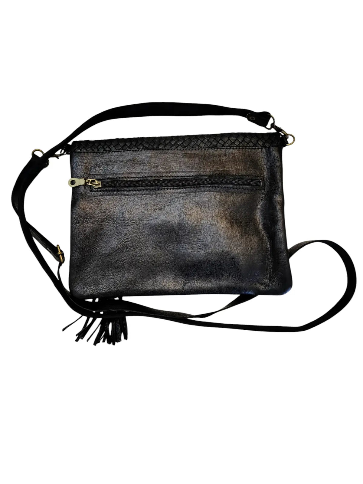 Bandolera de cuero natural tejido color negro – Badra