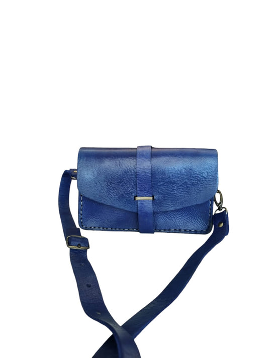 Cartera de cuero natural azul - Muna