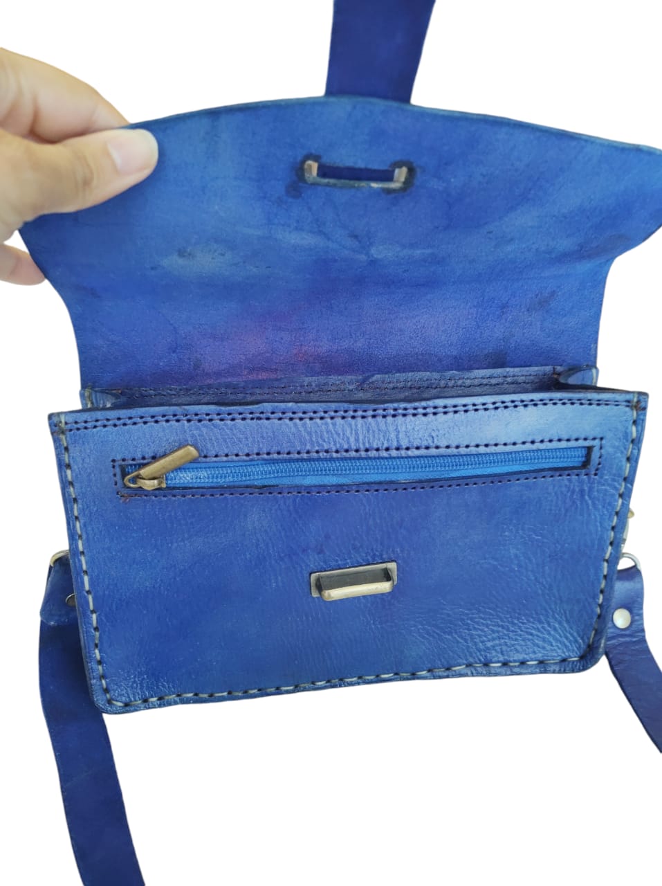 Cartera de cuero natural azul - Muna