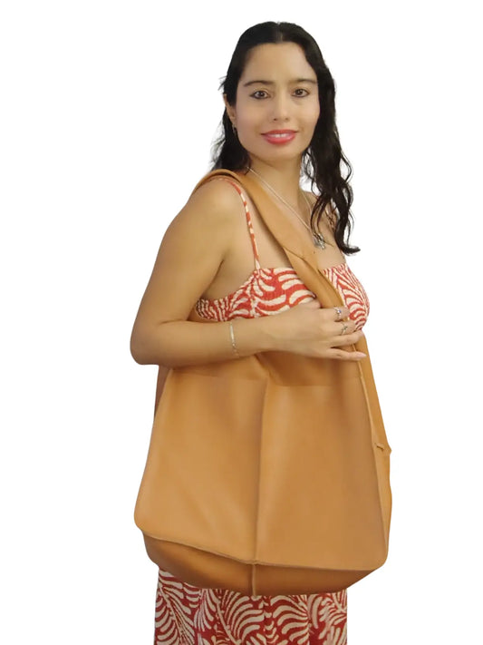 Tote Bag de cuero natural color camel – Soraya
