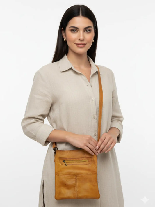 Cartera de cuero natural color caramelo - Randa