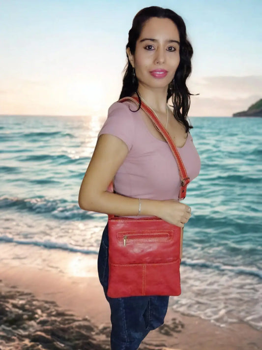 Cartera de cuero natural color rojo - Randa