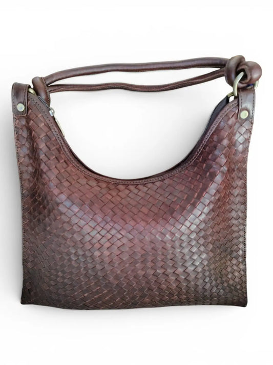 Cartera de cuero natural color café - Leyla