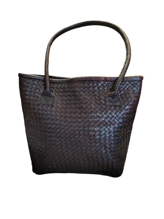 Tote Bag de cuero natural tejido color café – Zafira