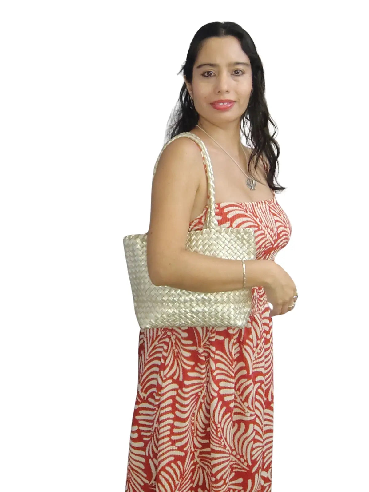 Cartera de cuero natural trenzado dorado - Karime