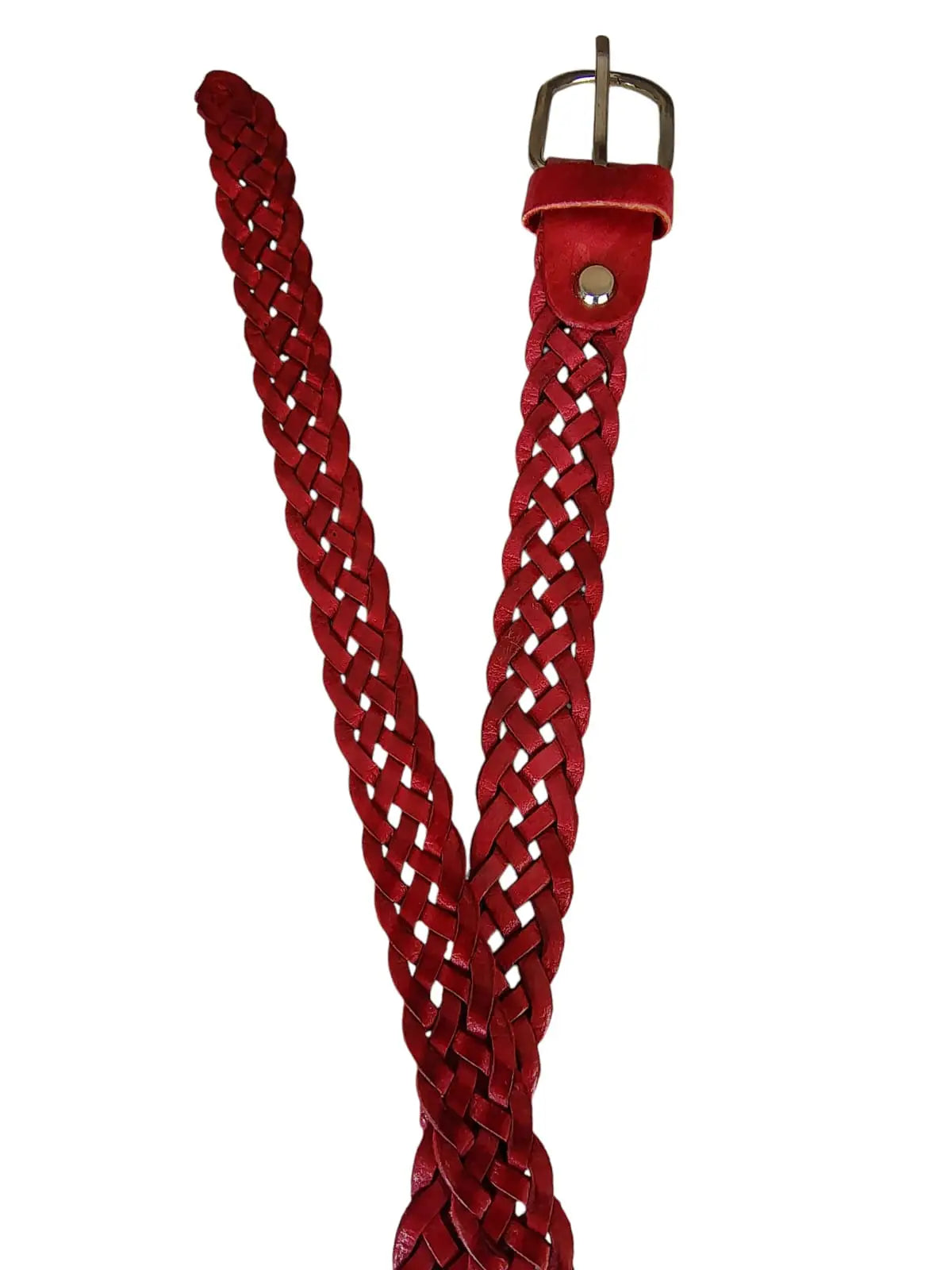 Cinturón de cuero natural trenzado color rojo