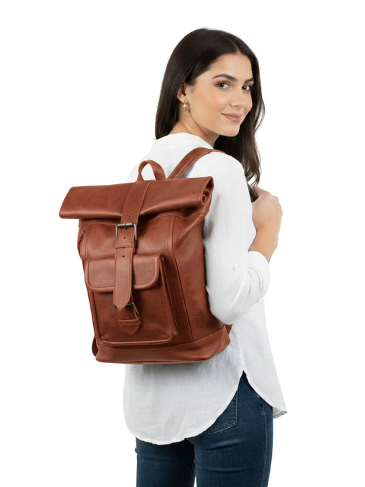 Mochila de cuero natural unisex color terracota - Rashid