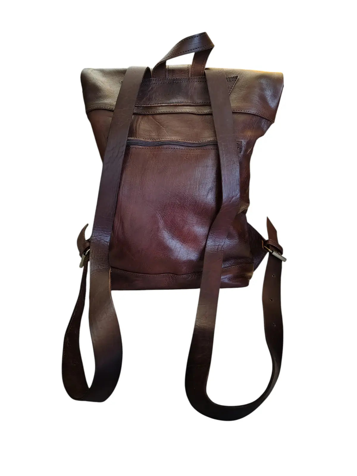Mochila de cuero natural unisex color café moro - Rashid