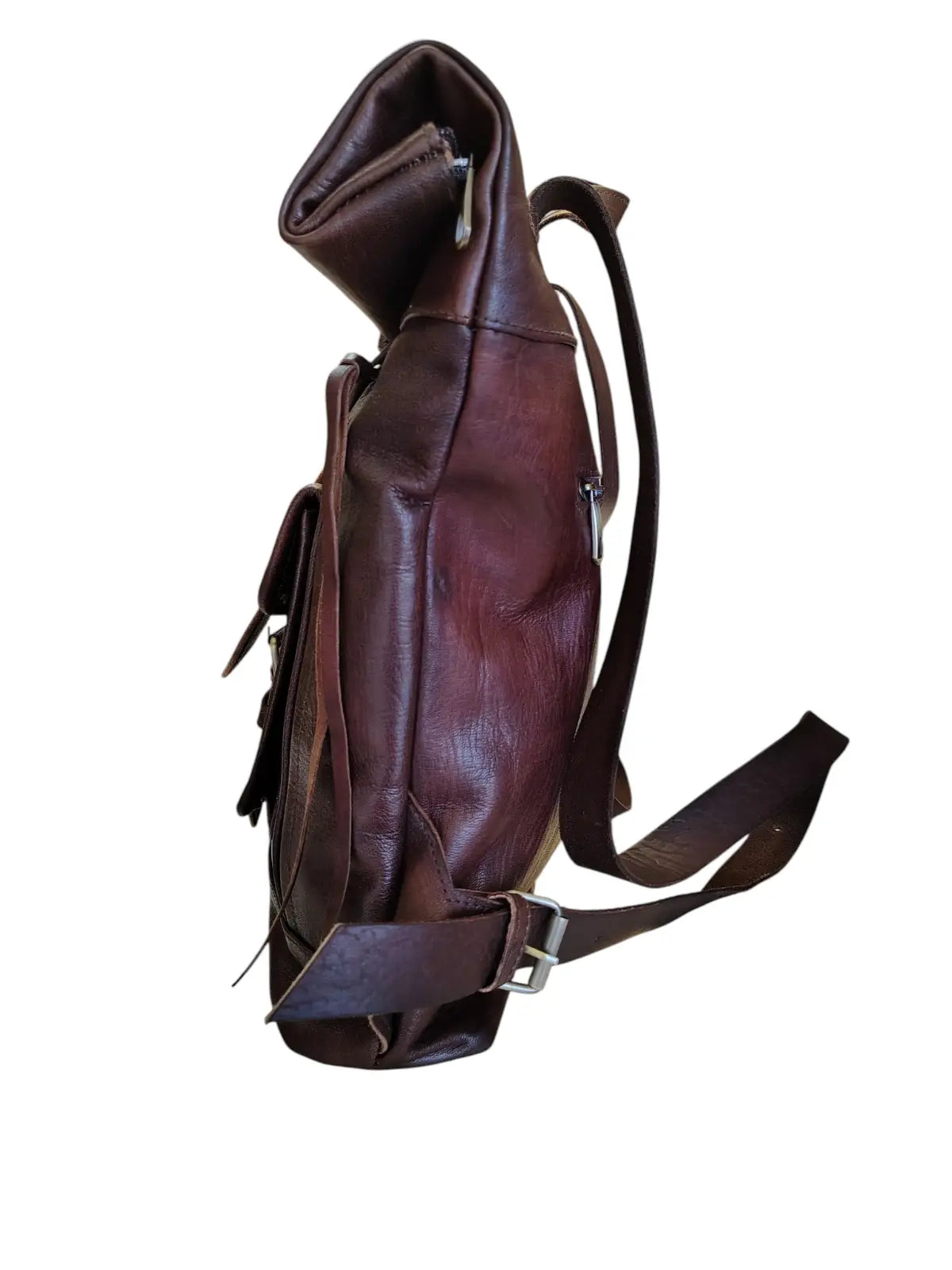 Mochila de cuero natural unisex color café moro - Rashid