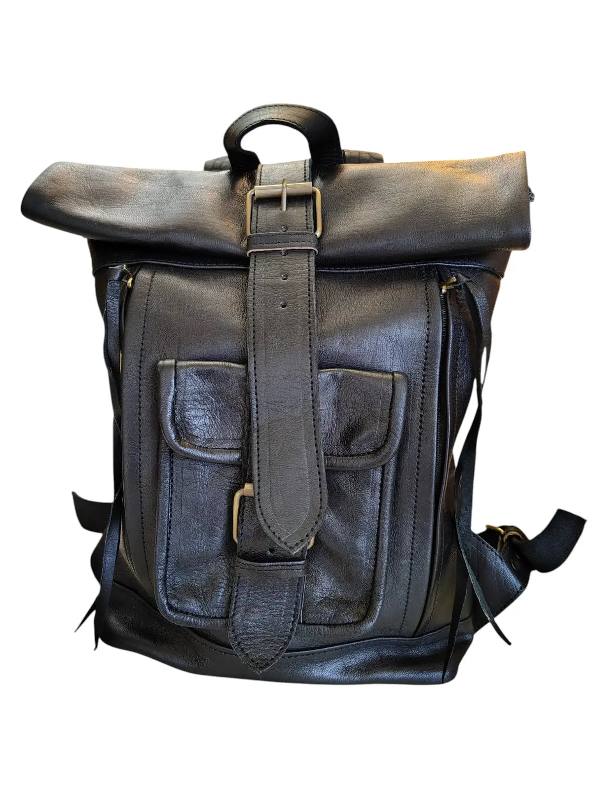 Mochila de cuero natural unisex color negro - Rashid