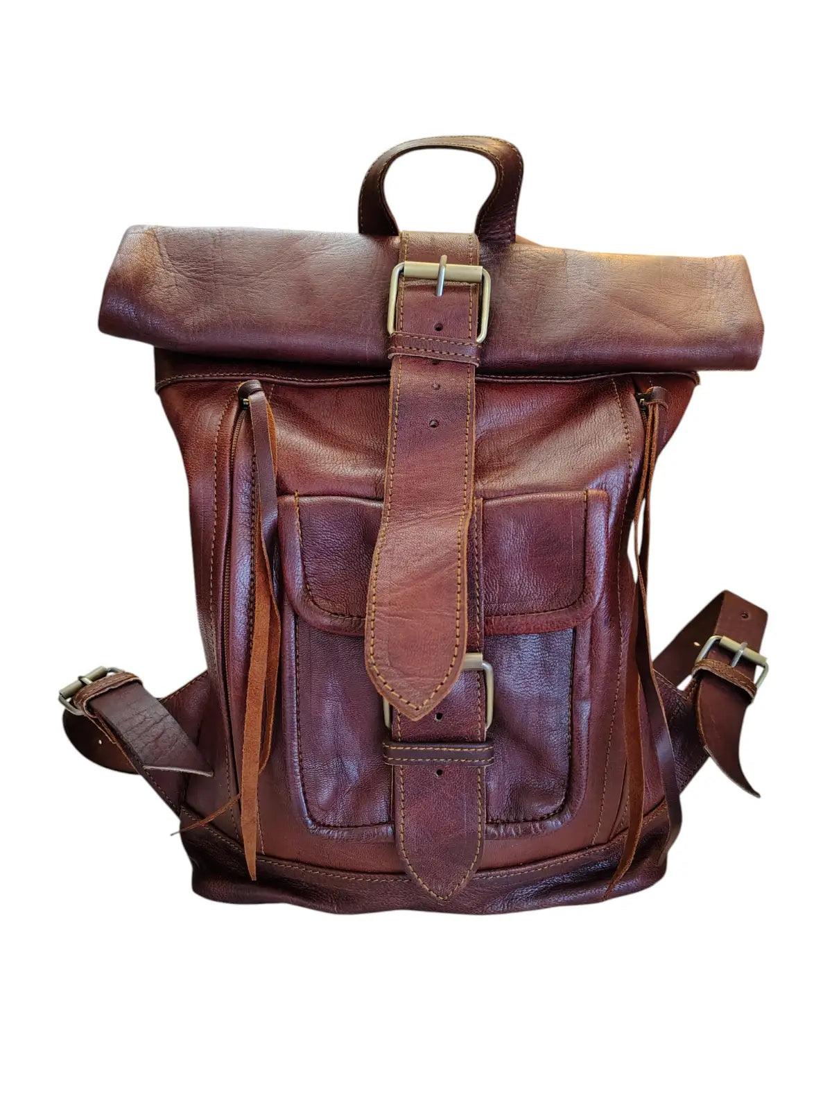 Mochila de cuero natural unisex color terracota - Rashid