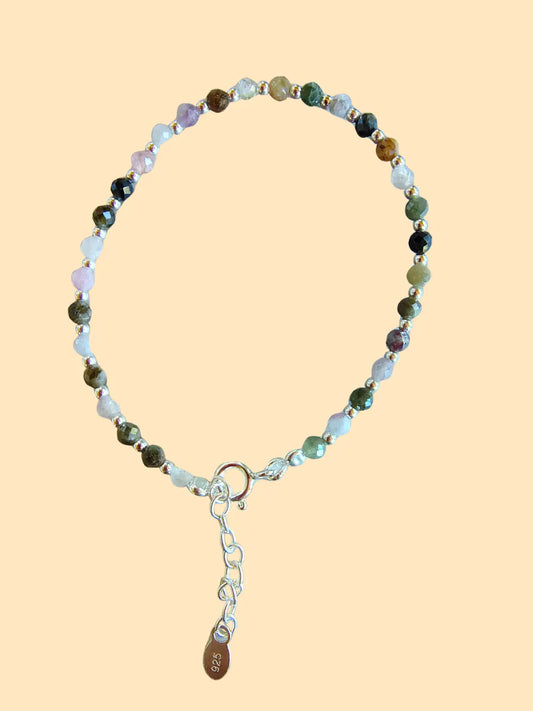 Pulsera de plata 925 con Turmalina y Cuarzo Rosa