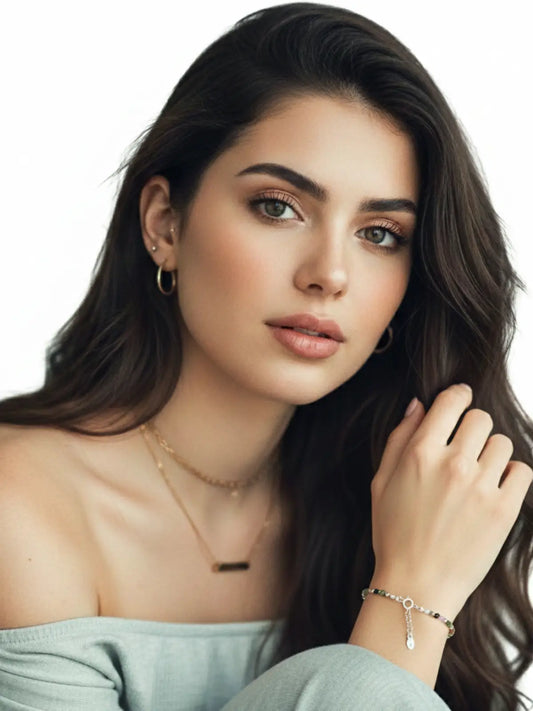 Pulsera de plata 925 con Turmalina y Cuarzo Rosa