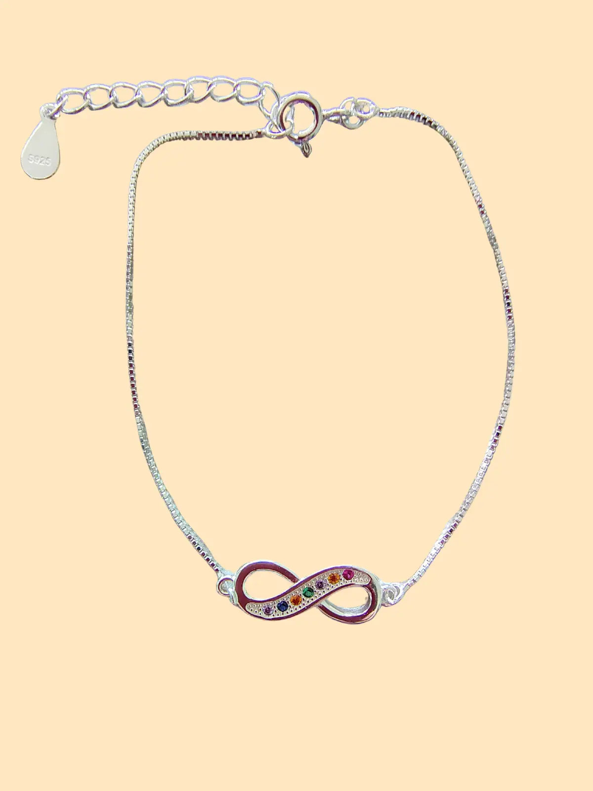 Pulsera infinito de plata 925 con circones de colores