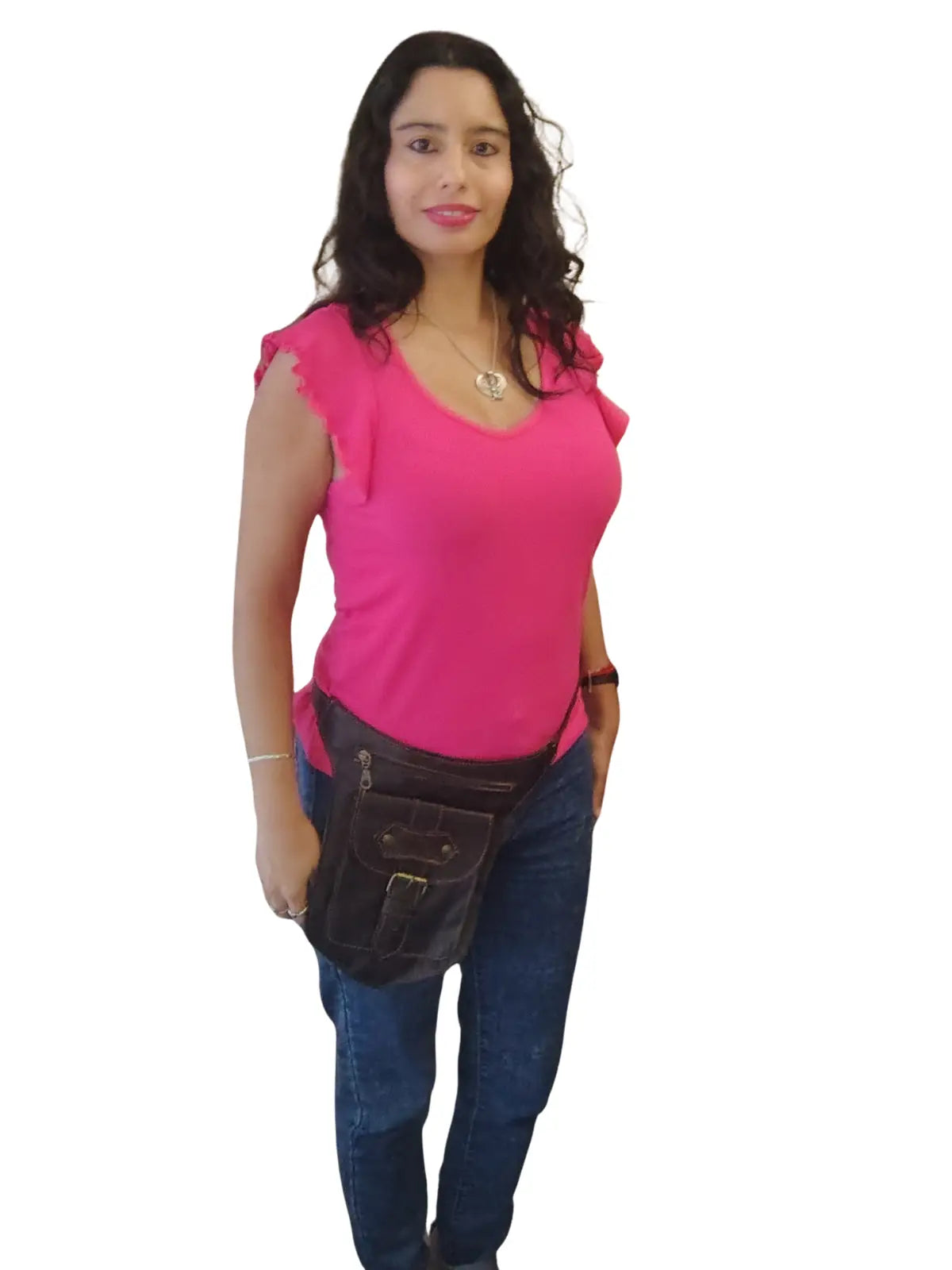 Riñonera de cuero natural color café moro