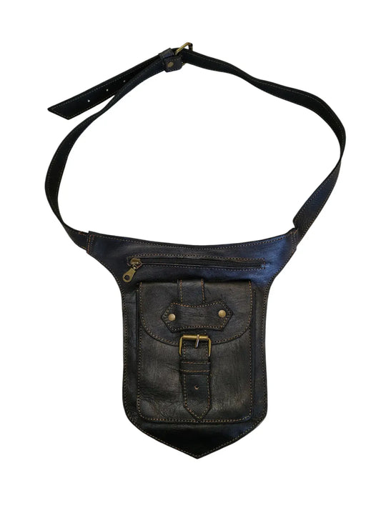 Riñonera de cuero natural color negro