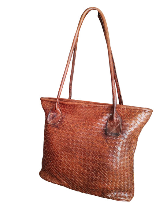 Tote Bag de cuero natural tejido color terracota - Zafira