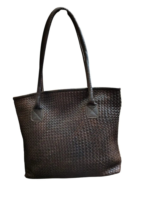 Tote Bag de cuero natural tejido color café – Zafira